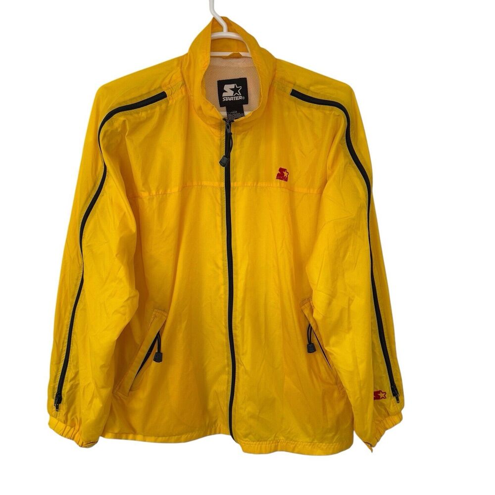 Starter Vintage Y2k 90s Nylon Windbreaker Jacket Bright Yellow Zipper Fun Large